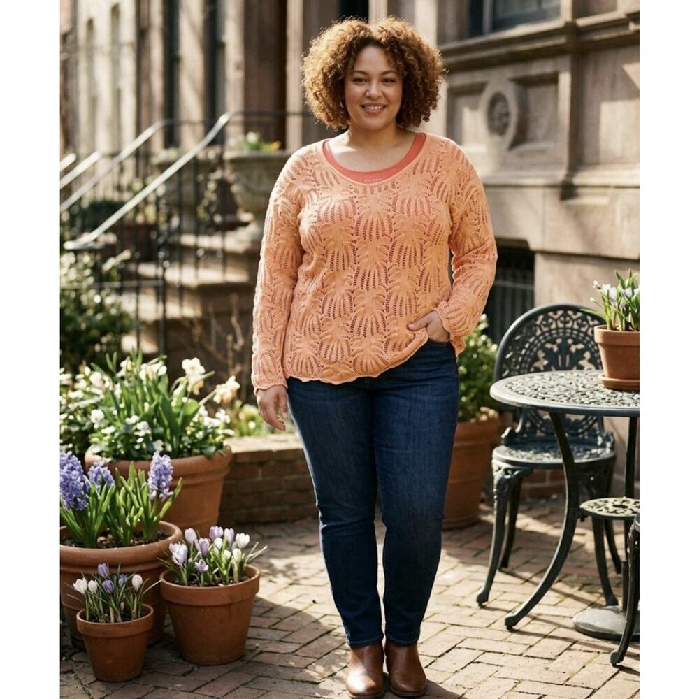 Tangerine Airy Cable Knit Sweater 1x & Eileen Fisher Tank top L -2 Pieces